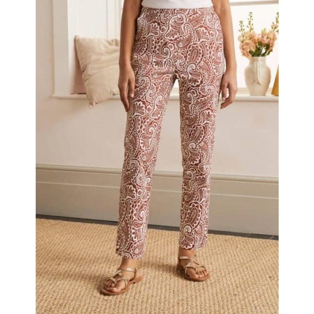 Boden Paisley Print Pull-On High Rise Ankle Trouser Pants Brown White Womens 8R